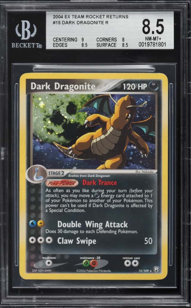 2004 Pokemon Ex Team Rocket Returns Holo Dark Dragonite #15 BGS 8.5 NM-MT+