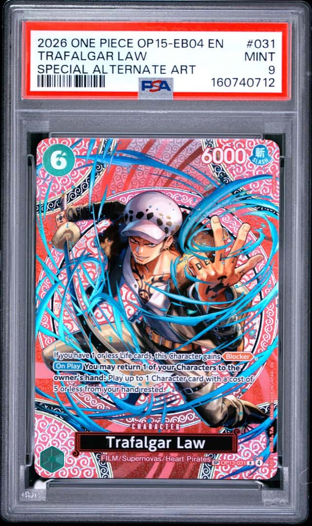 2026 ONE PIECE OP15-EB04-ADVENTURE ON KAMI'S ISLAND #031 TRAFALGAR LAW PSA 9