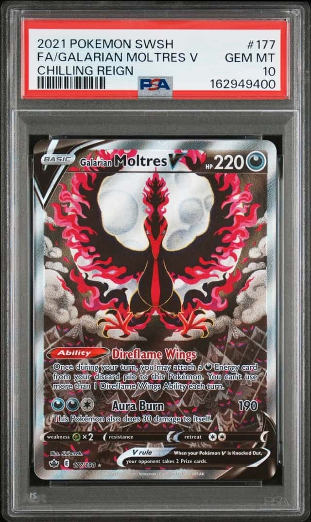 2021 POKEMON SWORD & SHIELD CHILLING REIGN FULL ART/GALARIAN MOLTRES V PSA 10