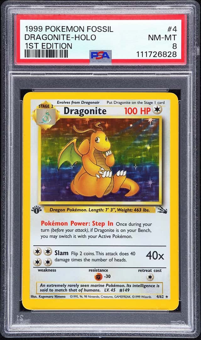 POKEMON | 1ST EDITION FOSSIL 1999 | #4 DRAGONITE-HOLO | PSA 8