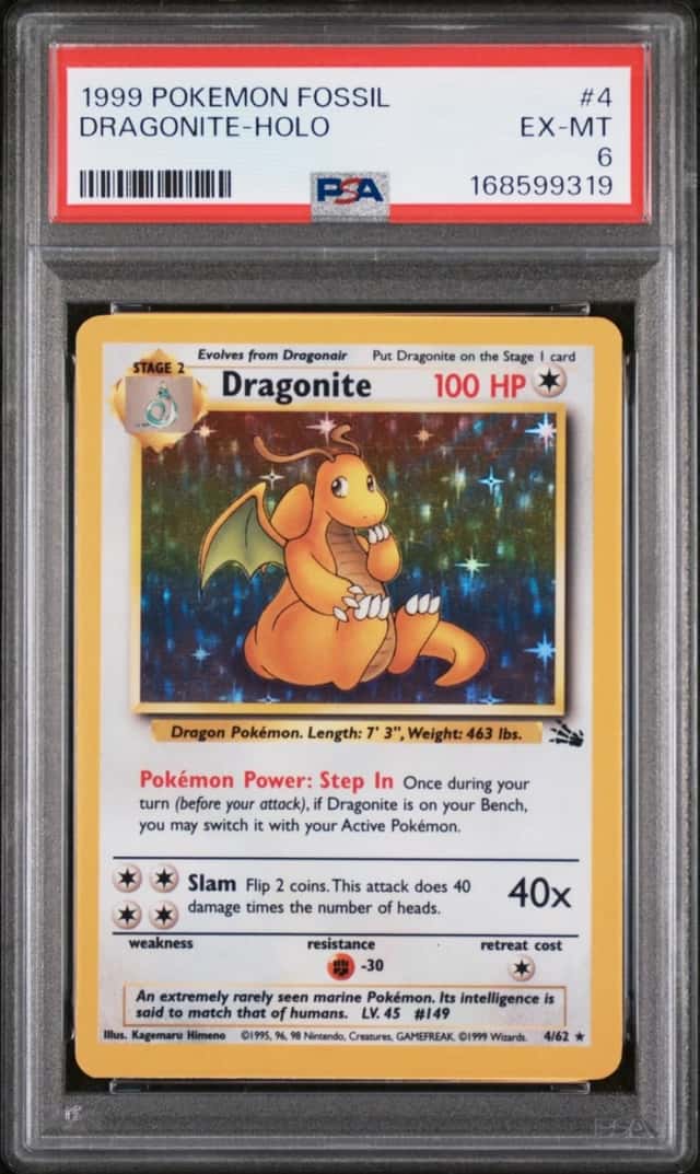 1999 POKEMON FOSSIL #4 DRAGONITE-HOLO PSA 6
