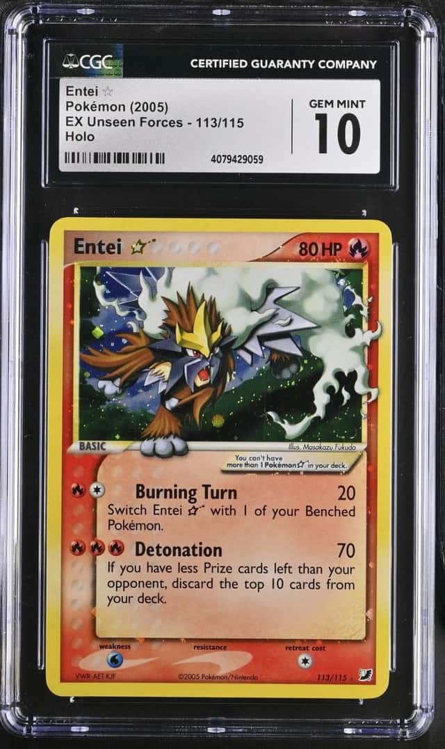 Pokemon Entei Gold Star Holo EX Unseen Forces 113/115 CGC 10 Gem Mint