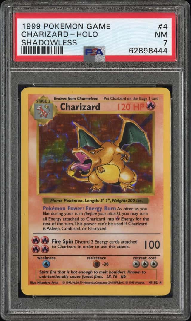 Pokemon Charizard Holo 4/102 Base Set Shadowless PSA 7