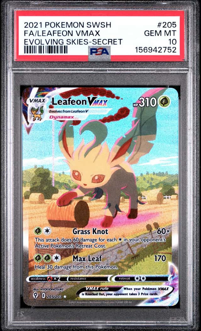 Pokemon Leafeon Vmax Evolving Skies 205/203 Secret Rare Full Alt Art PSA 10