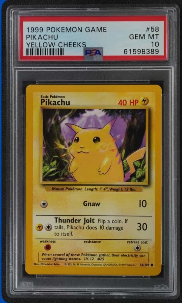 1999 POKEMON BASE SET UNLIMITED #58/102 PIKACHU YELLOW CHEEKS PSA 10