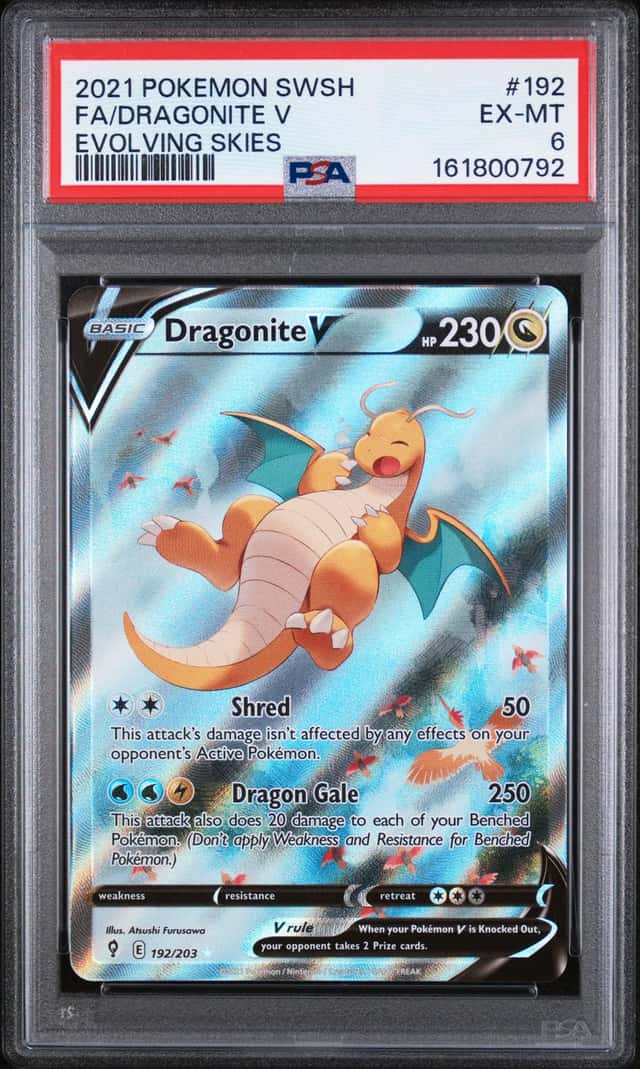 Pokemon Dragonite V Alternate Full Art Holo 192/203 Evolving Skies PSA 6