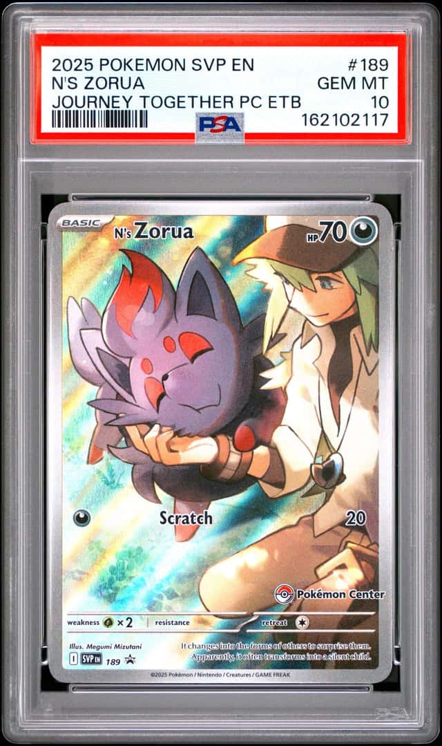2025 POKEMON JOURNEY TOGETHER POKEMON CENTER ETB PROMO #189 N'S ZORUA PSA 10