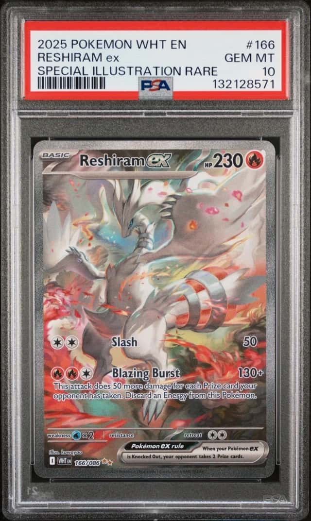 POKEMON RESHIRAM ex 2025 WHT EN-WHT FLR #166 SP ILLUS RARE PSA 10