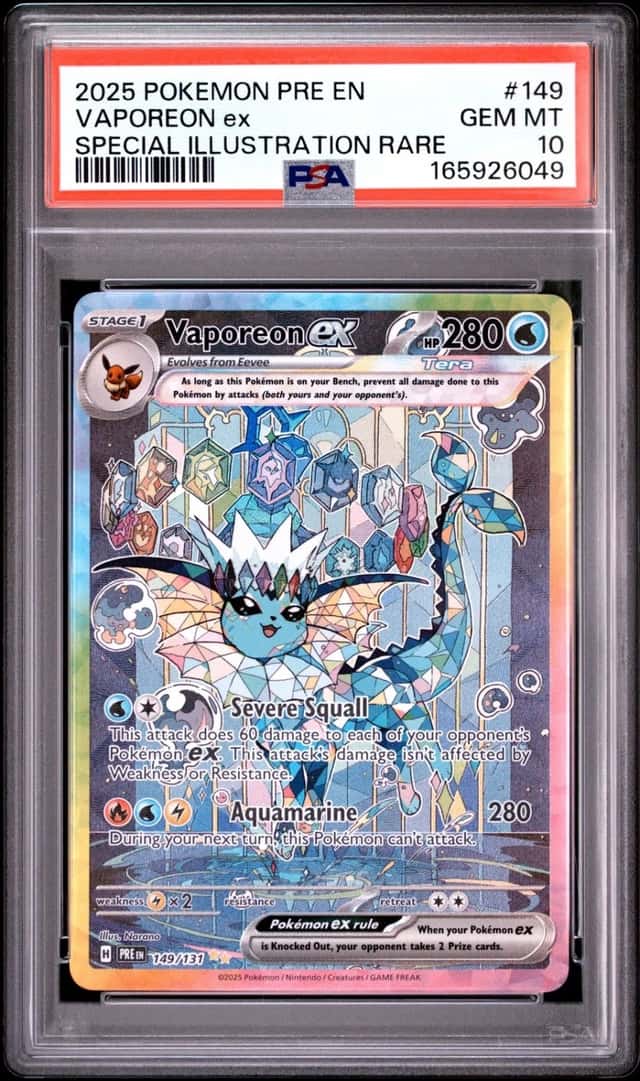 2025 POKEMON PRISMATIC EVOLUTIONS SPECIAL ILLUSTRATION RARE VAPOREON EX PSA 10