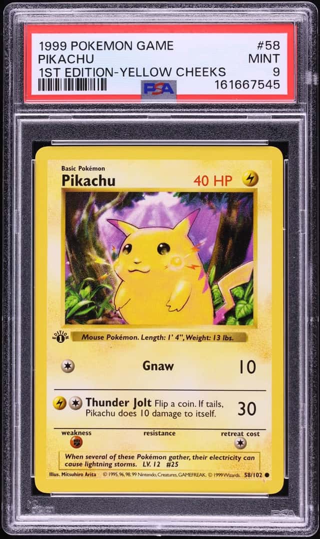 1999 Pokemon Base Set Shadowless 1st Edition Yellow Cheeks Pikachu #58 PSA 9 MINT