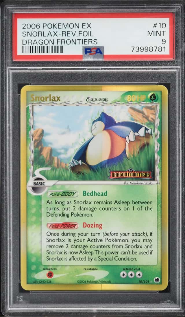 2006 Pokemon EX Dragon Frontiers Reverse Holo Snorlax #10 PSA 9 MINT