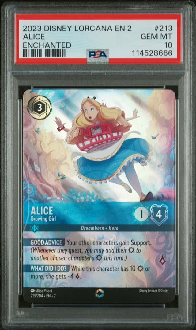 Disney Lorcana Alice Growing Girl 213/204 Enchanted Rise of the Floodborn PSA 10