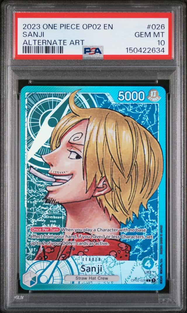 Namco One Piece CCG Sanji Alt Art Foil PSA 10 OP02-026 Paramount War EN