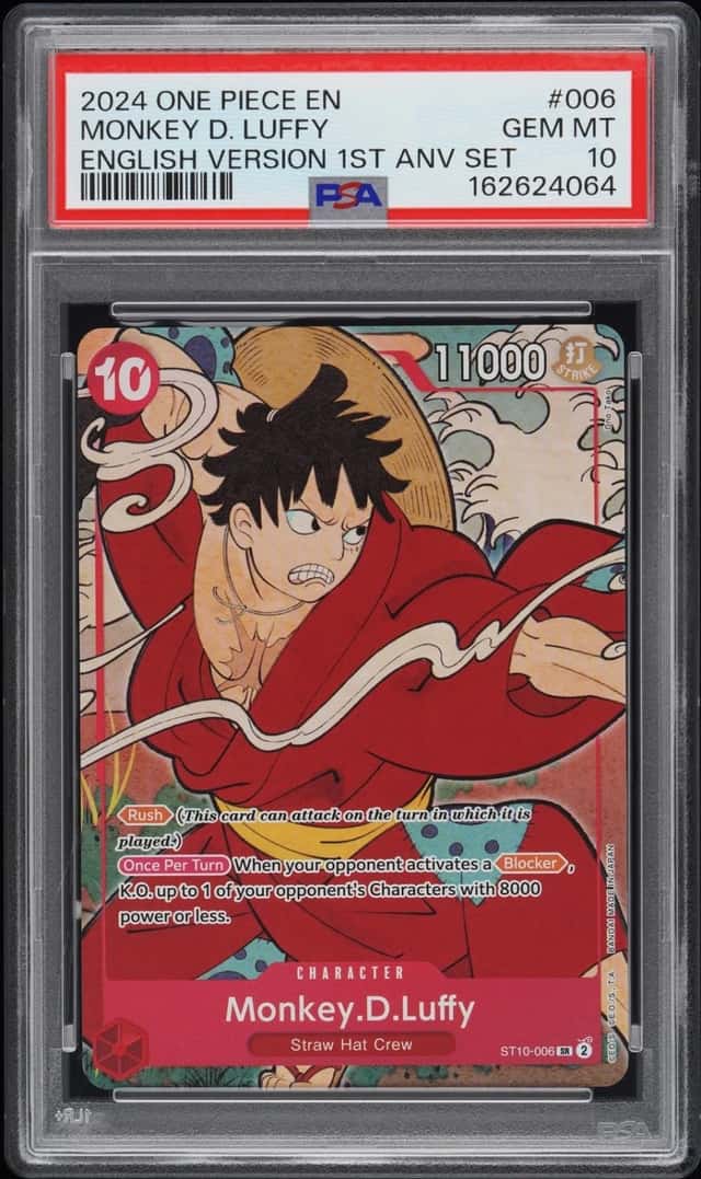 2024 ONE PIECE ENGLISH VERSION 1ST ANNIVERSARY SET #006 MONKEY D. LUFFY PSA 10