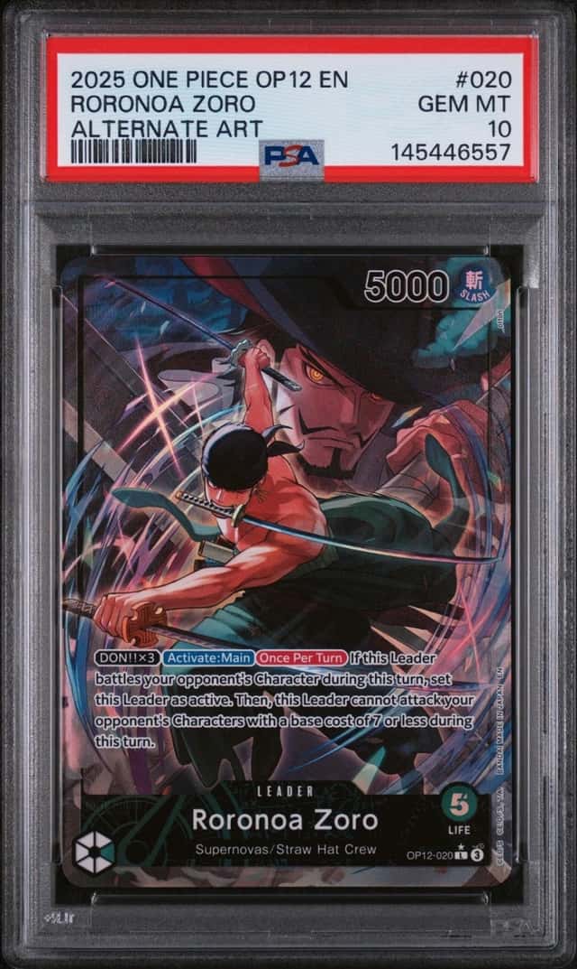 2025 ONE PIECE OP12-LEGACY OF THE MASTER ALTERNATE ART #020 RORONOA ZORO PSA 10