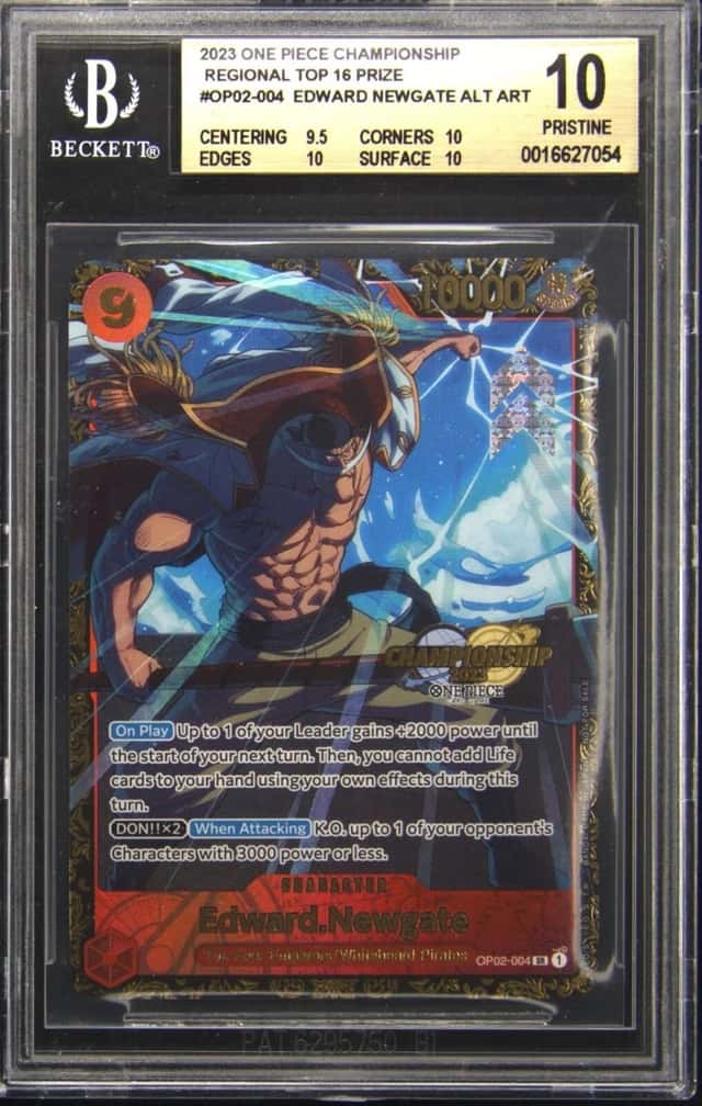 2023 ONE PIECE REGIONAL CHAMPIONSHIP TOP 16 PRIZE OP02-004 EDWARD NEWGATE BGS 10