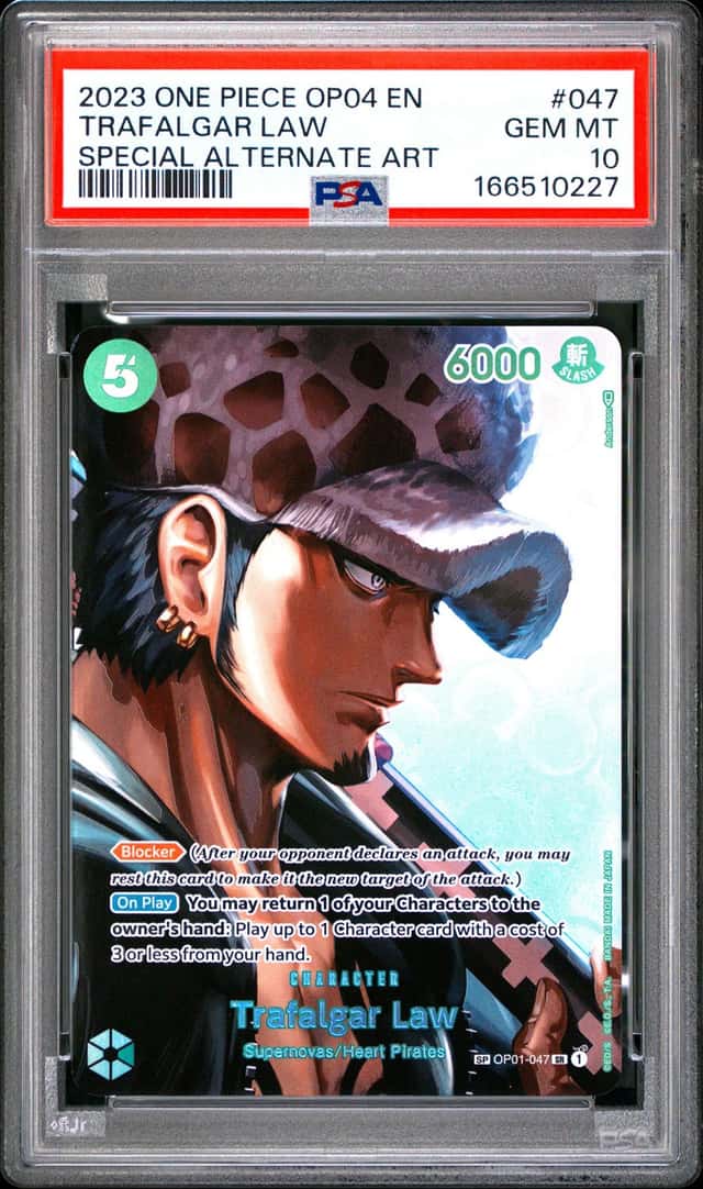 2023 ONE PIECE OP04-KINGDOMS OF INTRIGUE SPECIAL AA #047 TRAFALGAR LAW PSA 10