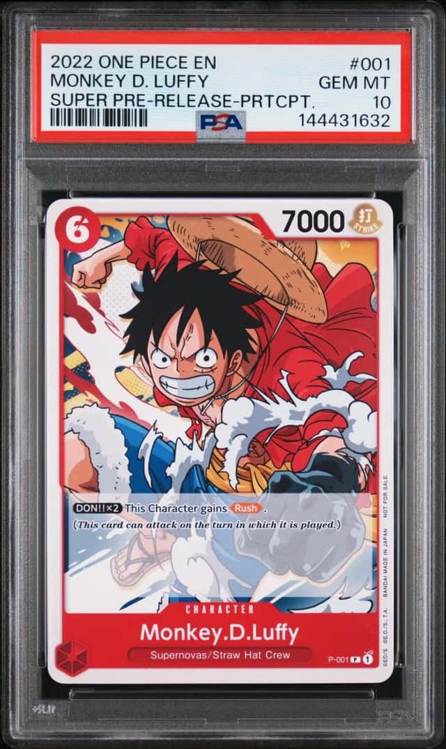 One Piece Monkey D. Luffy Promo P-001 Super Pre-Release-Participation PSA 10