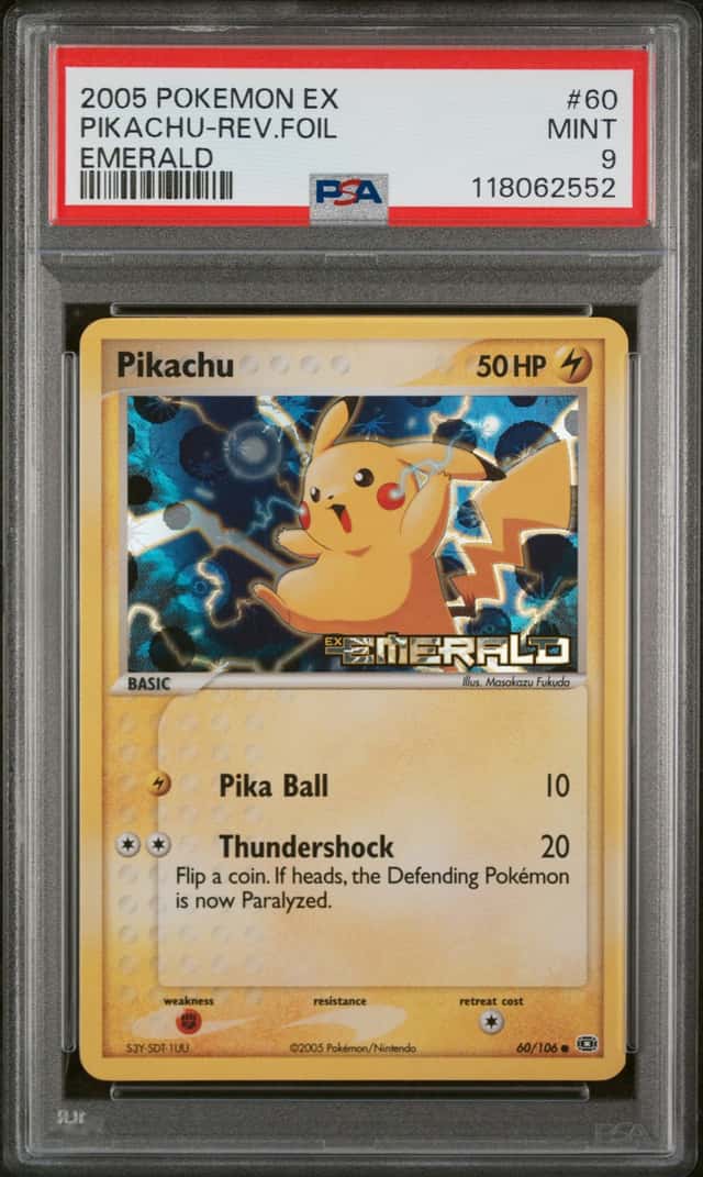 2005 POKEMON EX EMERALD #60 PIKACHU-REVERSE FOIL PSA 9