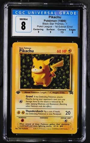 1999 POKEMON BLACK STAR PROMO POKE LEAGUE 1ST EDITION ERR #1 PIKACHU CGC 8