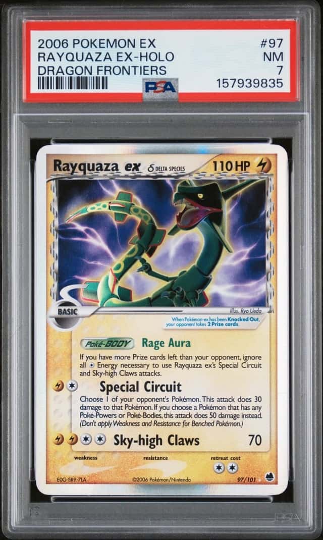 2006 POKEMON EX DRAGON FRONTIERS #97 RAYQUAZA EX-HOLO PSA 7