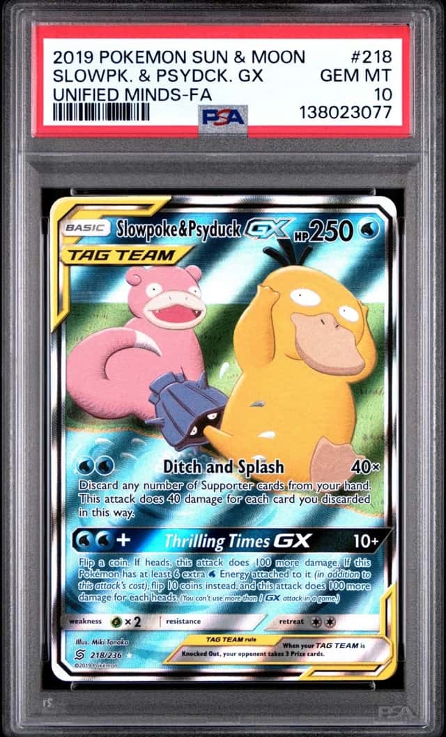 Pokemon Slowpoke & Psyduck Gx Unified Minds Full Art 218/236 PSA 10 Gem Mint