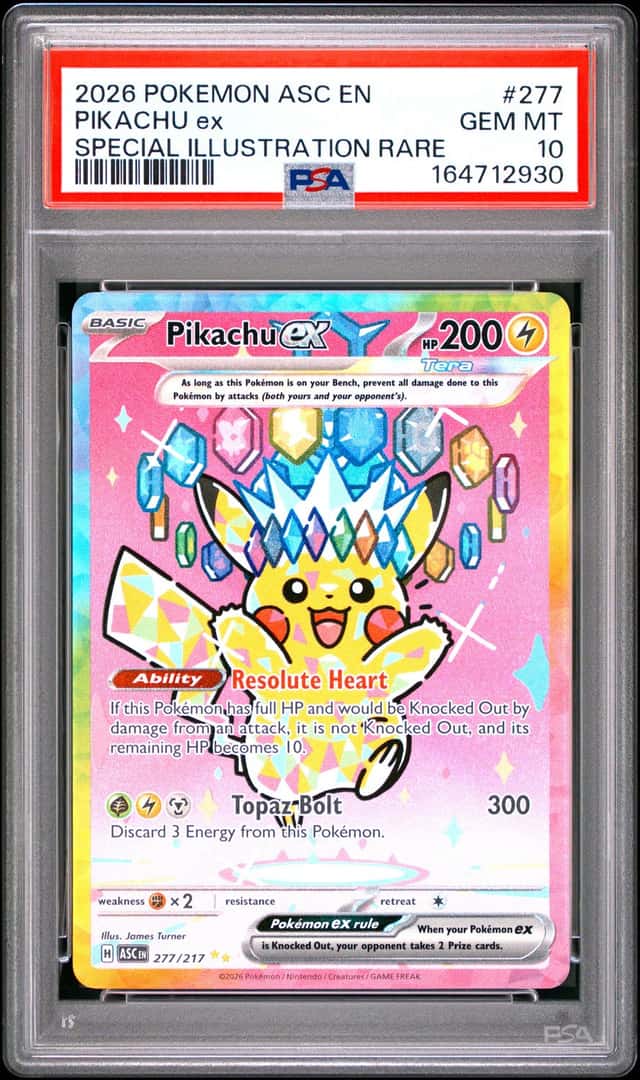 Pokemon Pikachu ex Ascended Heroes SIR #277 Special Illustration Rare PSA 10 Gem
