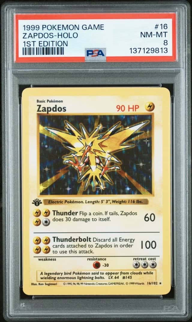 Pokemon Zapdos Holo 16/102 Base Set 1st Edition PSA 8