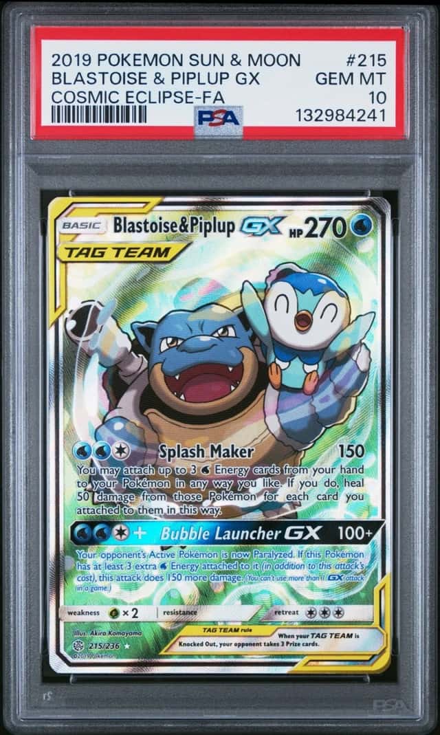 Pokemon Blastoise & Piplup Gx Cosmic Eclipse Full Alt Art 215/236 PSA 10