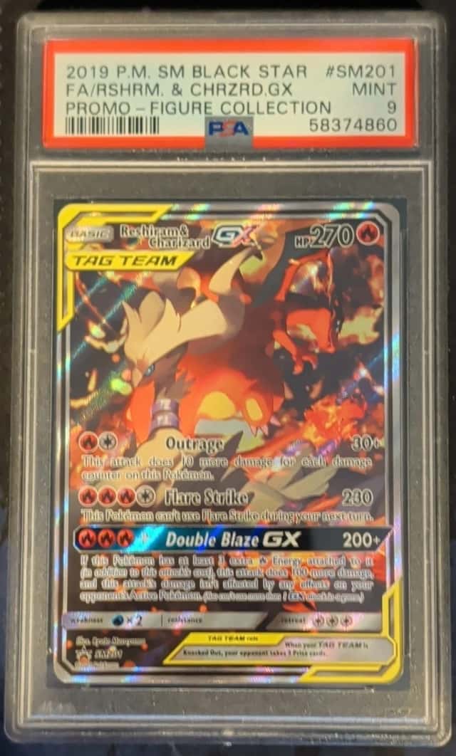 Pokemon PSA 9 2019 Reshiram & Charizard GX SM201 SM Promo TAG TEAM Holo ENG
