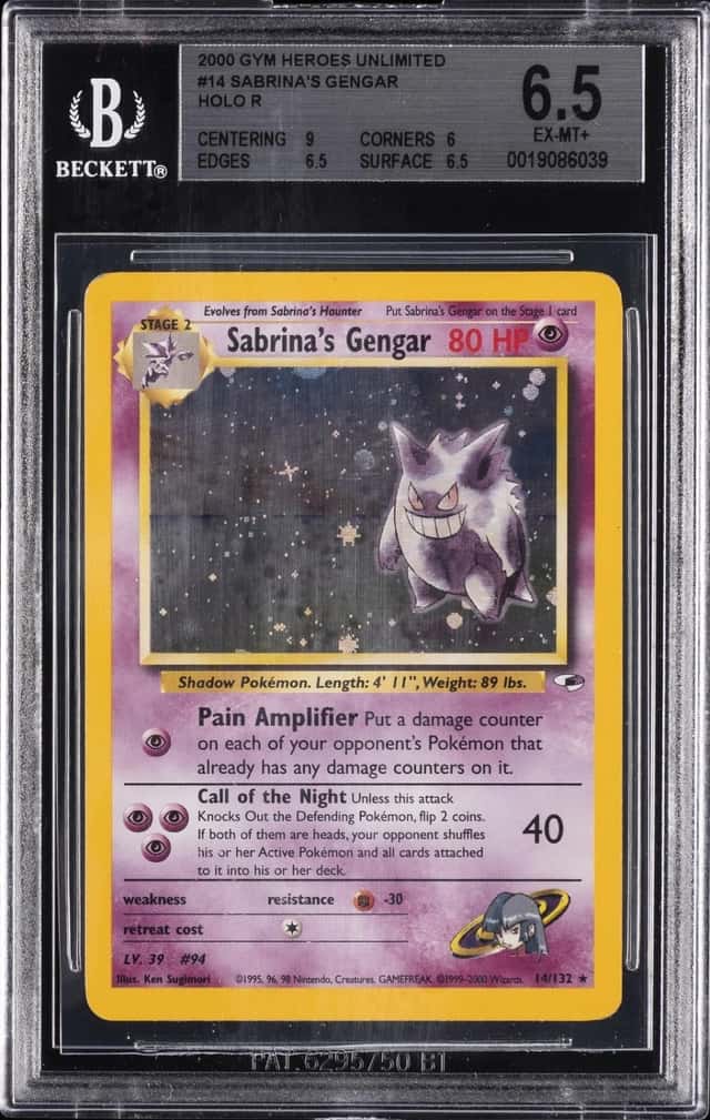 2000 POKEMON GYM HEROES UNLIMITED HOLO #14 SABRINA'S GENGAR BGS 6.5