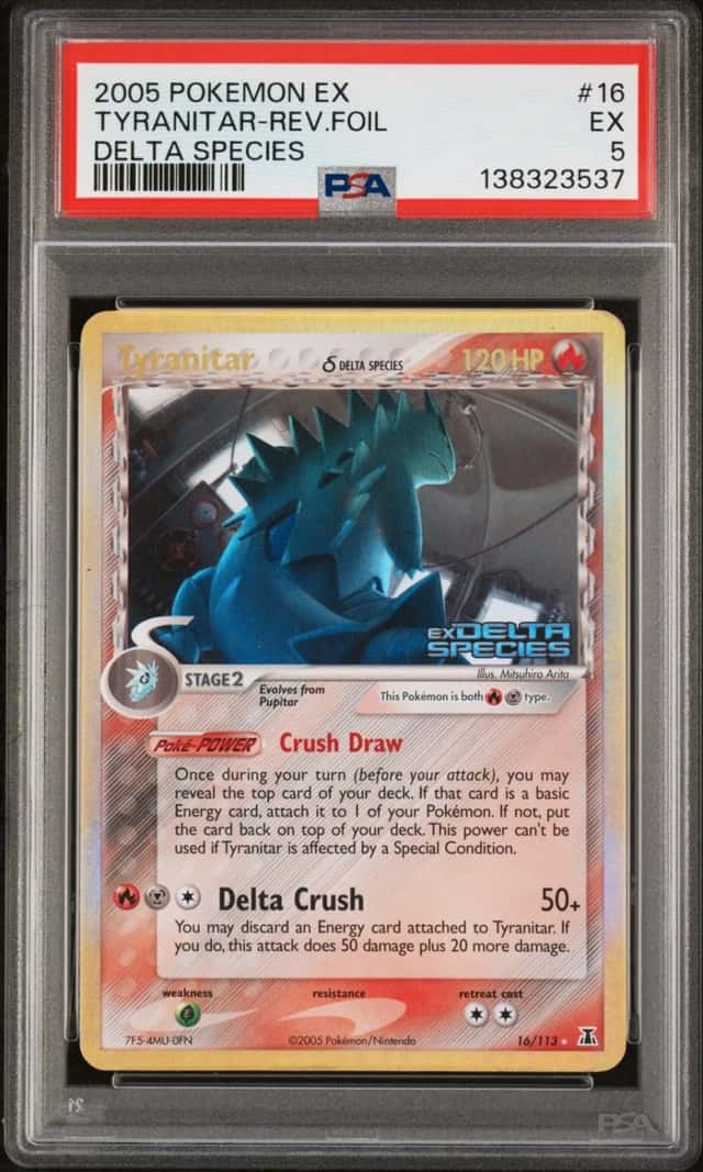 2005 POKEMON EX DELTA SPECIES #16 TYRANITAR-REVERSE FOIL PSA 5