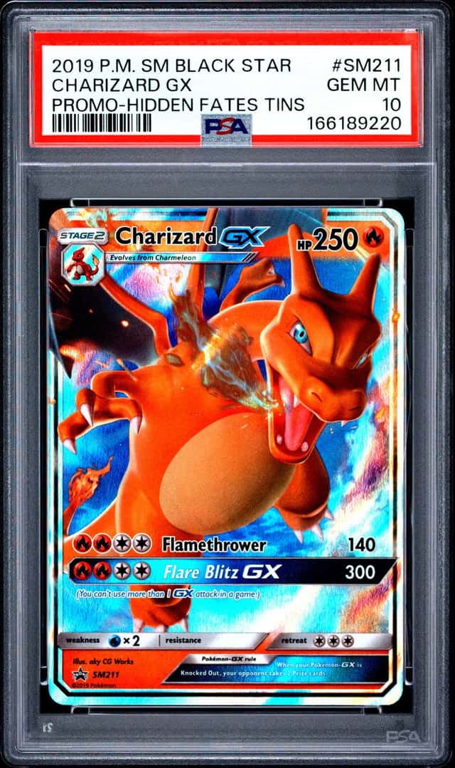 2019 Pokemon Charizard Gx #SM211 black Star Promo Hidden Fates Tin Promo Psa 10