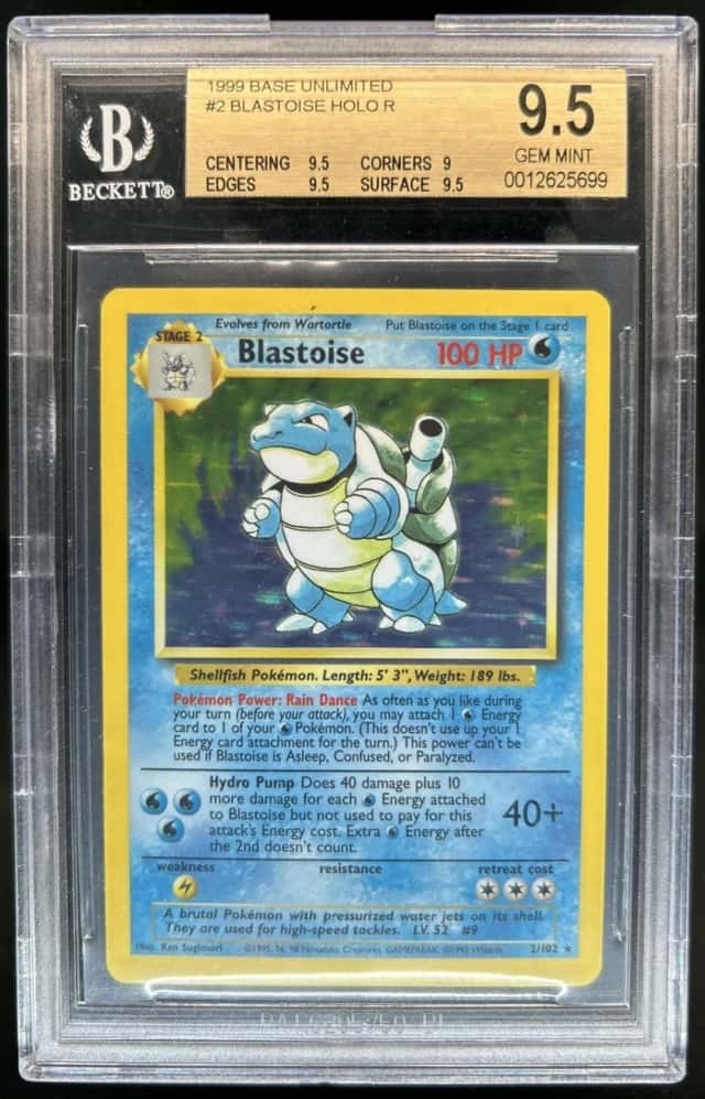 1999 Pokemon Unlimited Blastoise Rare Holo #2/102 BGS 9.5 GEM MINT