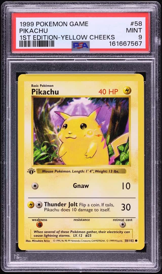 1999 Pokemon Base Set Shadowless 1st Edition Yellow Cheeks Pikachu #58 PSA 9 MINT