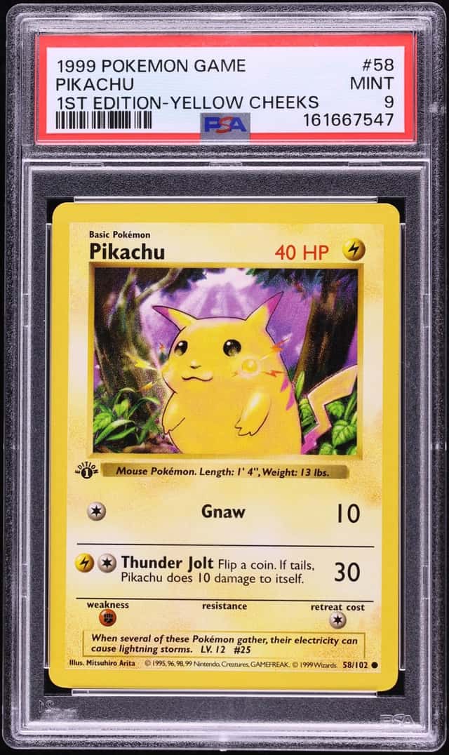 1999 Pokemon Base Set Shadowless 1st Edition Yellow Cheeks Pikachu #58 PSA 9 MINT