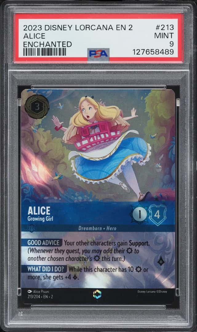 2023 Disney Lorcana Rise Of The Floodborn Enchanted Alice Growing Girl #213 PSA 9 MINT