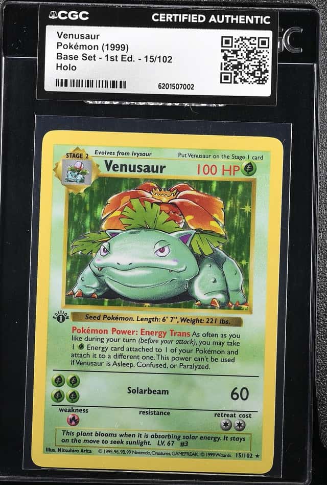 1999 Pokemon Base Set Shadowless 1st Edition Holo Venusaur #15 CGC AUTH