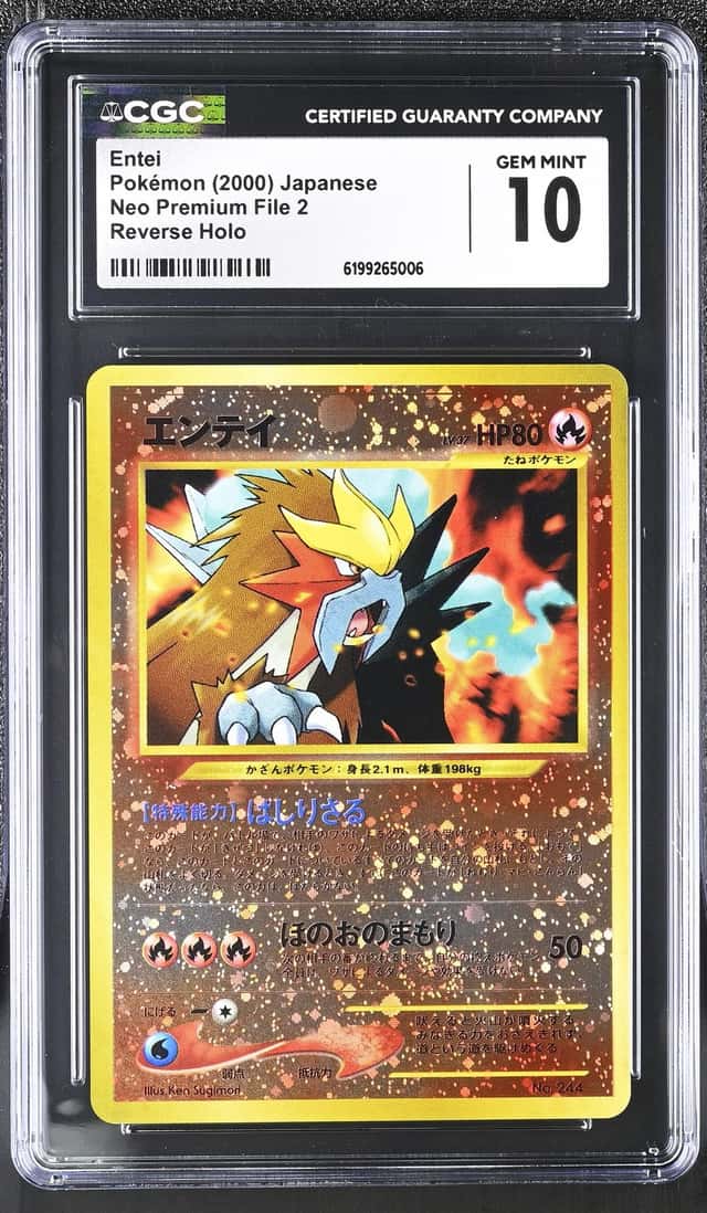2000 Pokemon Japanese Neo Premium File 2 Reverse Holo Entei #244 CGC 10 GEM MINT