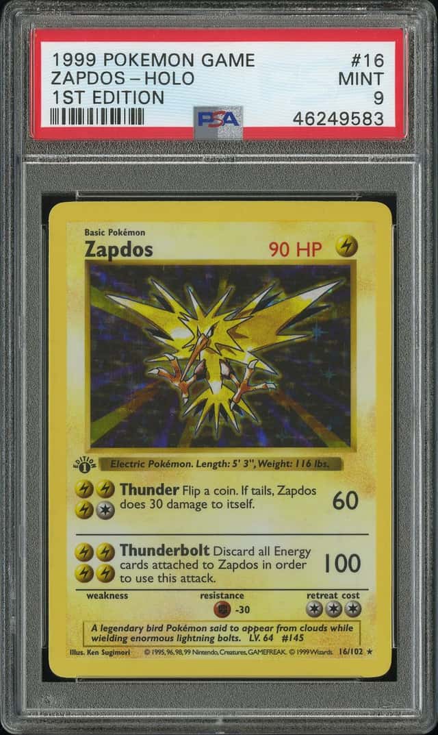 1999 Pokemon Base Set Shadowless 1st Edition Holo Zapdos #16 PSA 9 MINT