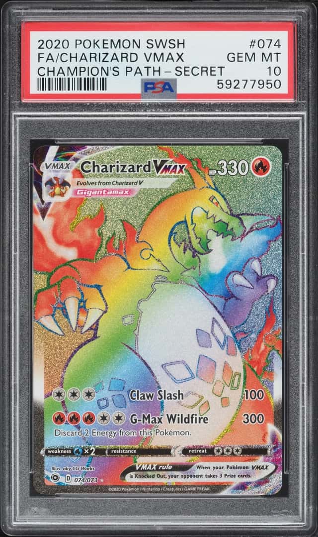 2020 Pokemon Sword & Shield Champion's Path Rainbow Rare Charizard Vmax #74 PSA 10 GEM MINT