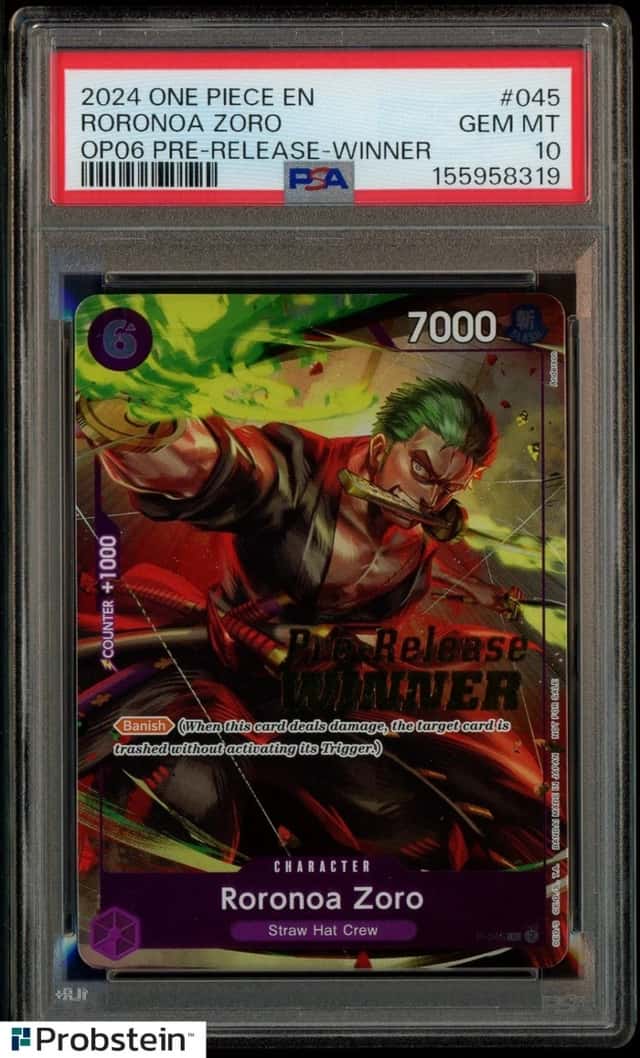 2024 One Piece EN OP06 Pre-Release Winner #045 Roronoa Zoro PSA 10 GEM MINT