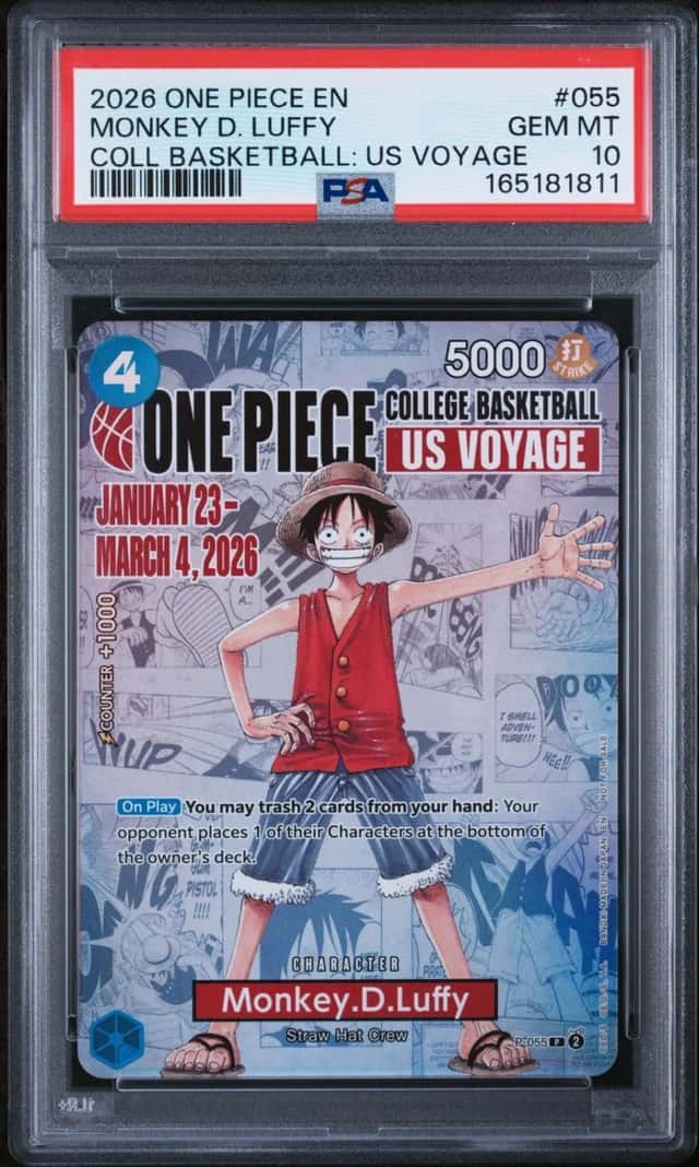 2026 ONE PIECE COLLEGE BASKETBALL: US VOYAGE PROMOS #055 MONKEY D. LUFFY PSA 10