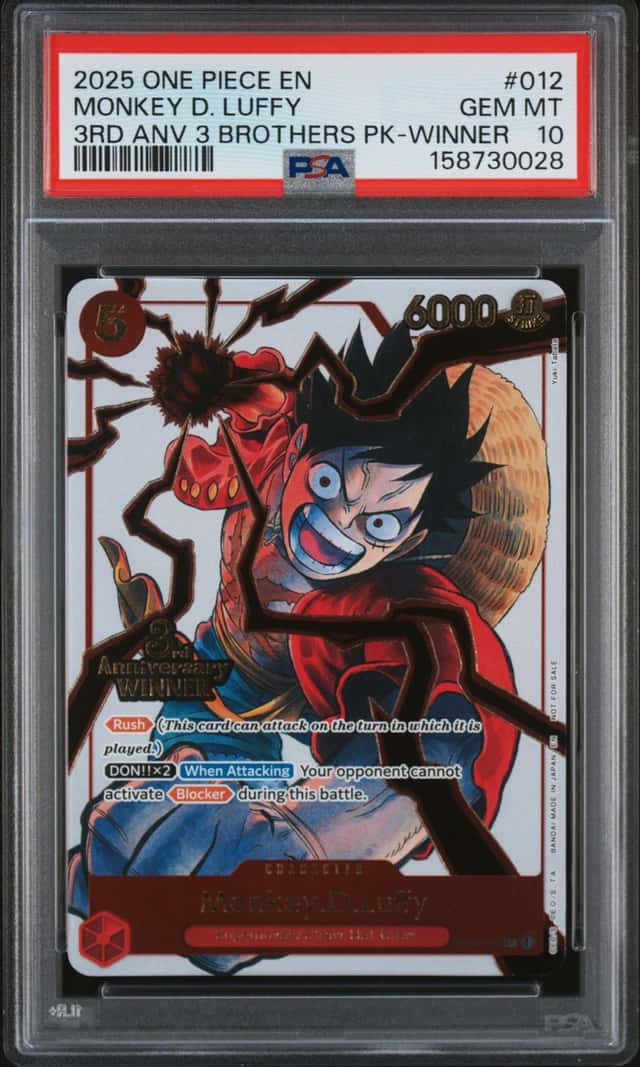  ONE PIECE MONKEY D. LUFFY 2025 3RD ANNIV TOURN 3 BROS PACK #012 WINNER PSA 1