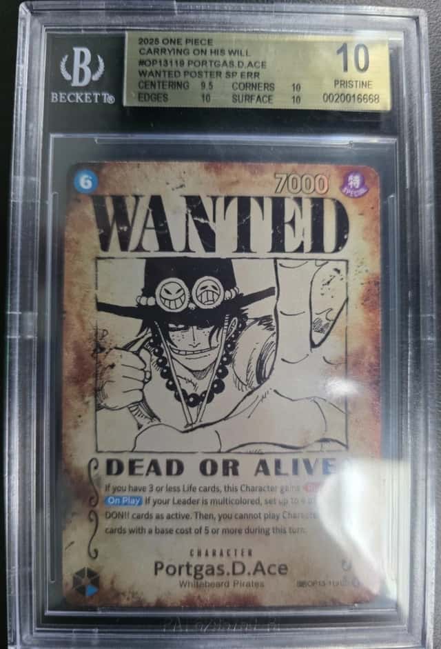 Portgas.D.Ace SP OP13 ERROR Wanted Poster One Piece English BGS 10 PRISTINE PSA