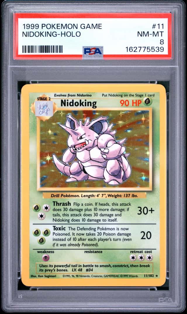 1999 POKEMON BASE SET UNLIMITED #11 NIDOKING-HOLO PSA 8