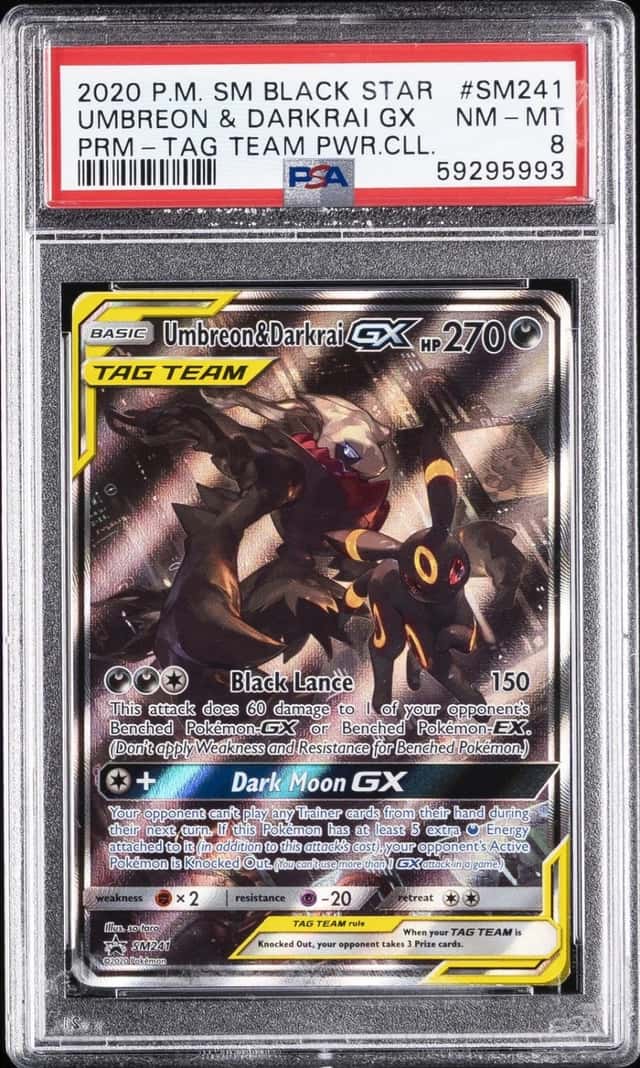 2020 POKEMON SM BLACK STAR PROMO #SM241 UMBREON & DARKRAI GX PSA 8