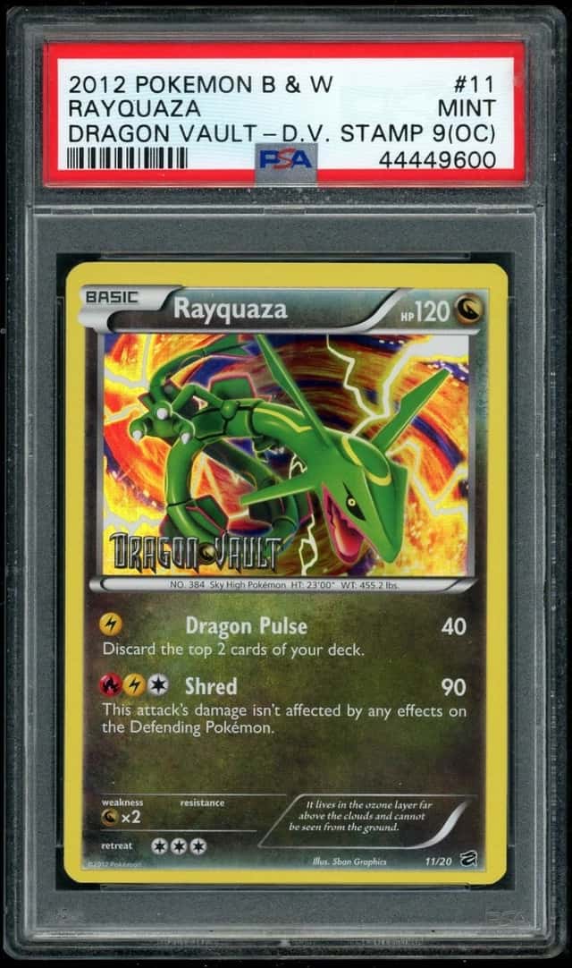 POKEMON RAYQUAZA DRAGON VAULT-D.V. STAMP 2012 B&W DRAGON VAULT #11 PSA 9 OC
