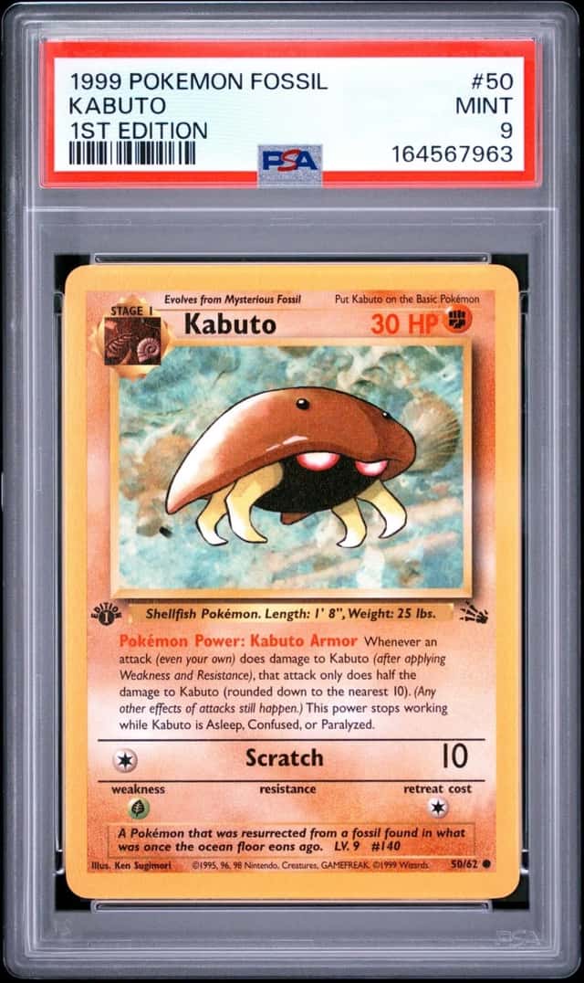 1999 POKEMON FOSSIL 1ST EDITION #50 KABUTO PSA 9