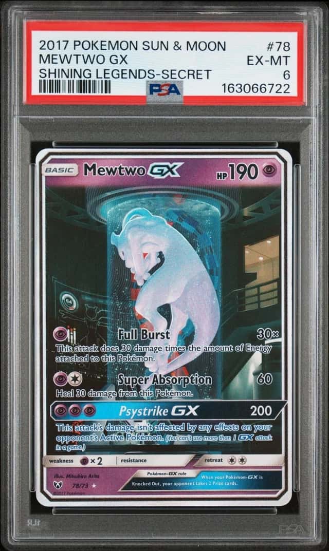 2017 POKEMON SUN & MOON SHINING LEGENDS SECRET #78 MEWTWO GX PSA 6